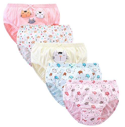 Chung Little Girls Toddlers Cotton Briefs Panties Underwear 5 Pack, Cat,3-4Y #TOP22