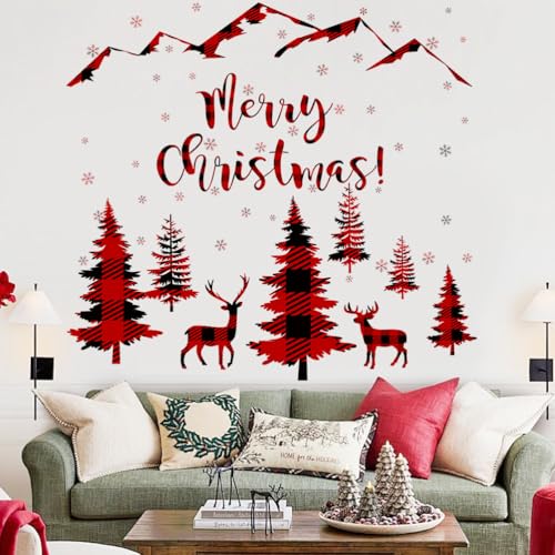 Vinilo adhesivo navideño rojo y negro con ciervo y copos de nieve miniatura 2