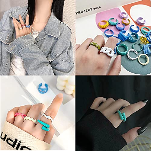 Csiyanjry99 Y2K Chunky Colorful Enamel Rings Resin Acrylic Plastic Ring Cute Candy Ring Transparent Trendy Rings For Women Teen Girls (T) #TOP1