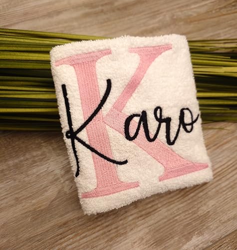 Handtuch bestickt mit Monogramm Großbuchstabe Initiale und Name personalisiertes Saunahandtuch Geschenk Geburtstag Frau Badetuch Duschtuch Mann Waschlappen Gästetuch mit Personalisierung Bestickung