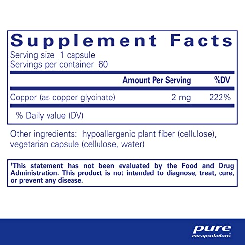Pure Encapsulations Copper (Glycinate) | Iron Absorption Supplement For Red Blood Cell Formation* | 60 Capsules #TOP1