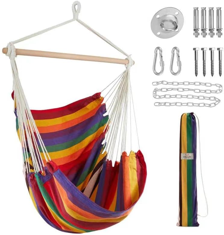 Columpio colgante para silla hamaca, lona de tejido de algodón con kits de herramientas, máximo 330 libras, silla colgante XL para patio interior y