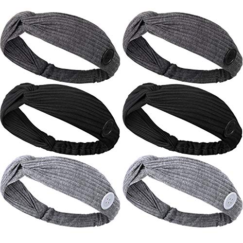 6 Pieces Button Headband for Face Covering Elastic Ear Protection Holder Headband Knotted Button Hairbands Twisted Knot Turban Headwrap for Nurse Doctors Women Girls