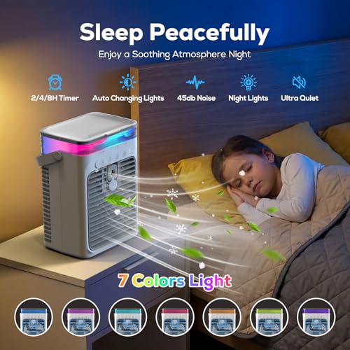 Portable Air Conditioners, Personal Evaporative Air Cooler, 3-Speed Small AC Fan, 8H Auto-off, Mini Air Conditioner, Cooling Fan for Car, Desktop, Camping, Bedroom, Office (Gray) image 7