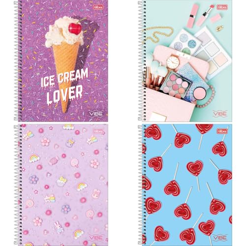 Kit com 4 Cadernos de 1 Matéria, Tilibra, Capa Dura, Vibe Feminino, 80 Folhas, Capas Sorti... Kit com 4 Cadernos de 1 Matéria, Tilibra, Capa Dura, Vibe Feminino, 80 Folhas, Capas Sorti...