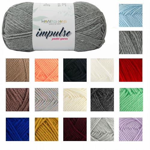 Image of WOAFashions Impulse Hand Knitting & Crochet Yarn, Premium Acrylic, 4 : Medium (Grey) (3x100gms / 3.5oz / 200mtr / 218yds)
