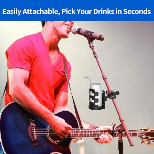 Adjustable Mic Stand Drink Holder with 360° Rotate Microphone Stand Cup Holder - Universal Water Bottle Holder Clamp On Cup Holder for Mic Stand, Music or Drum Stands to Holds Cups, 1 Pack