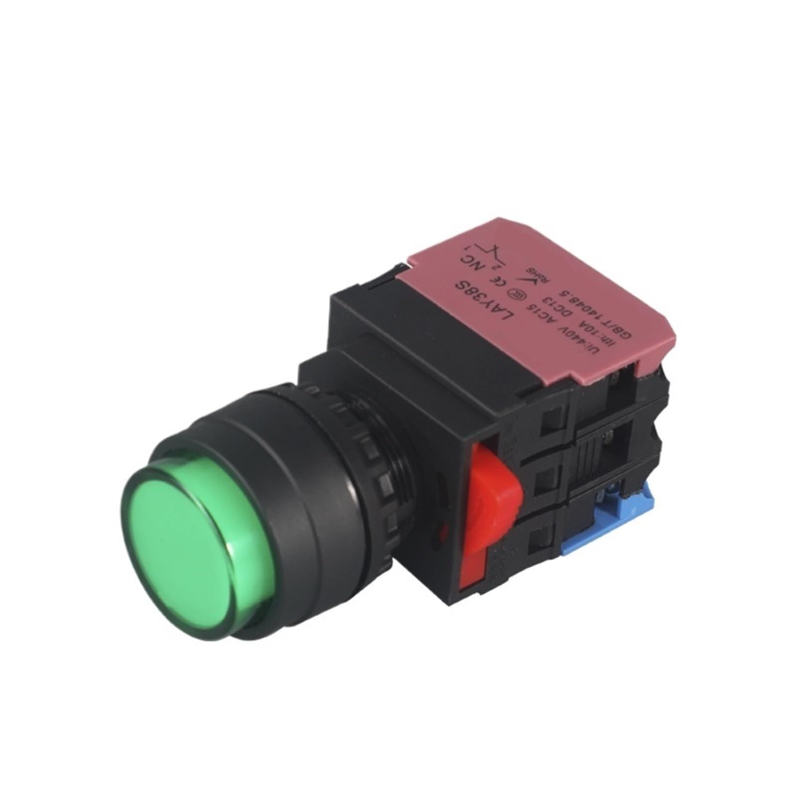 10 Uds interruptor de botón iluminado LA38-10D reinicio momentáneo autobloqueo inicio parada Control de potencia 22mm LAY38S(Blue,SELF LOCKING_1NO_220V AC DC)