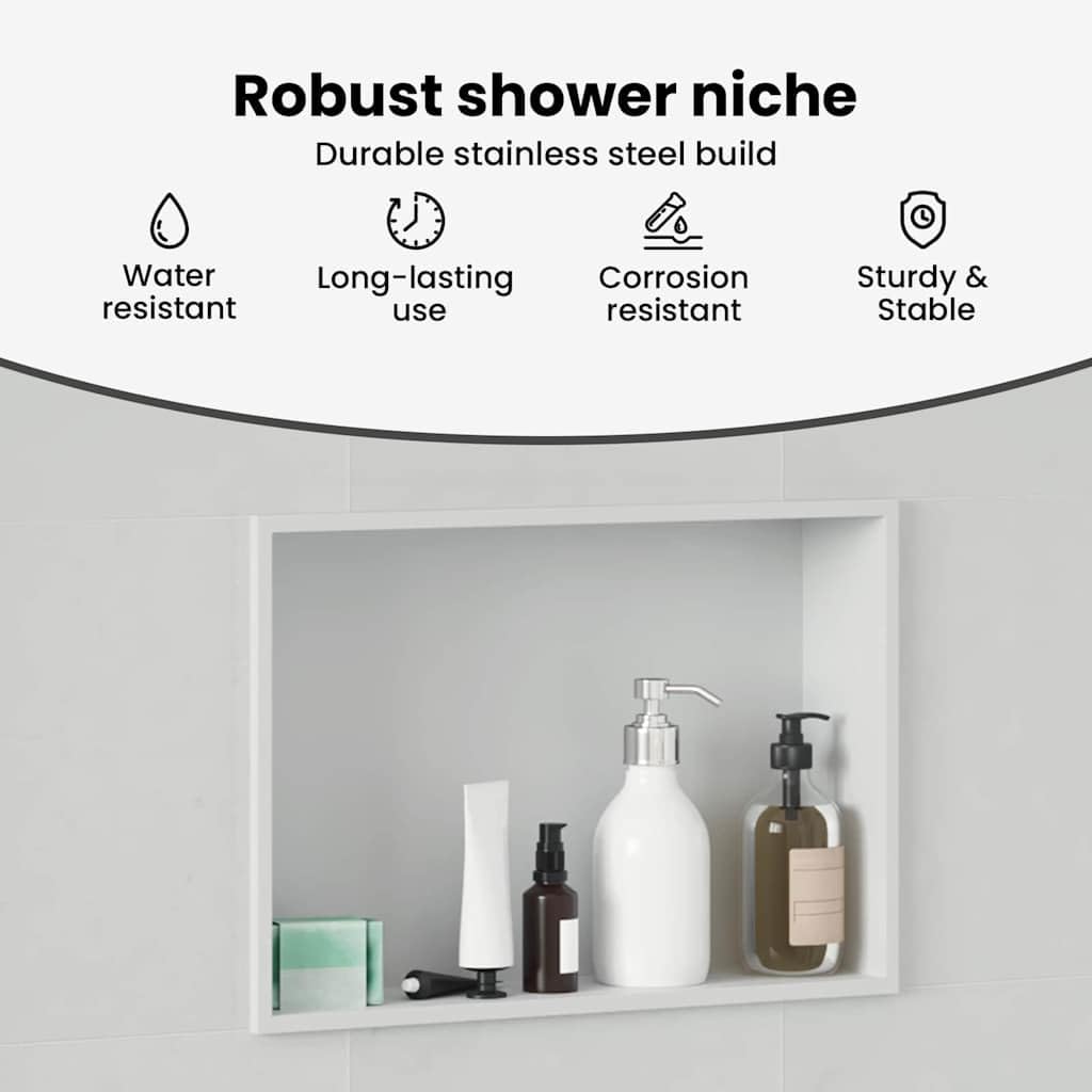 vidaXL Nicchia per doccia Bianco 45 x 30 x 9,5 cm Acciaio inossidabile, Design moderno del bagno, nicchia rettangolare per doccia, unità di stoccaggio resistente, ripiano minimalista