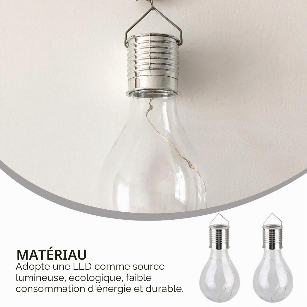 Abaodam Lot de 5 Ampoules solaires LED d'extérieur étanches à Suspendre pour Jardin, Cour, Camping (lumière Blanche Chaude)