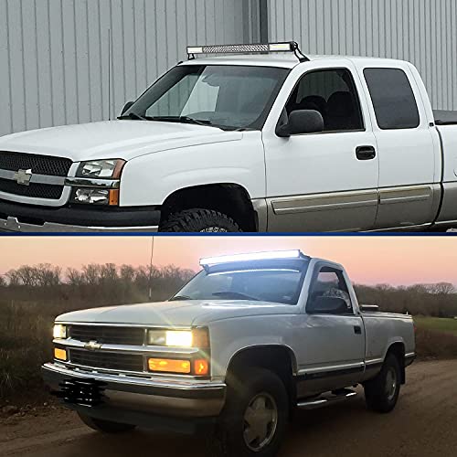 Image of Nilight 2PCS 52 inch Curved LED Light Bar Bracket at Upper Windshield Roof Cab for 07-13 Chevy Silverado Suburban Avalanche Tahoe & GMC Yukon Sierra