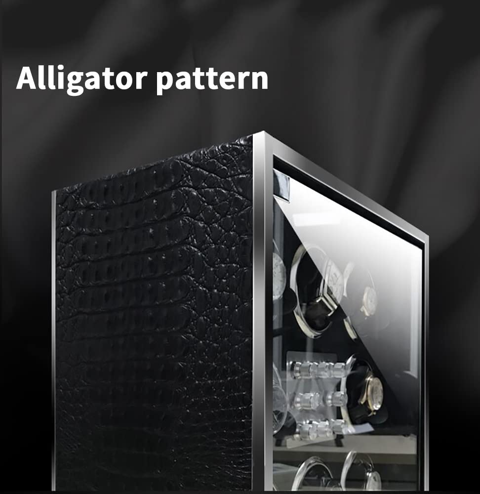 Caricatore Automatico per Orologi da 4, 8 e 12 Pollici in Pelle Nera con Motivo Coccodrillo e Motore Silenzioso Giapponese Mabuchi. Custodia per Orologi da Polso da Uomo ，12+0