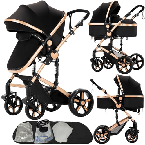 Nine point nine 2 in 1 Baby Stroller, Reversible Convertible Infant Stroller of One-Click Folding, Newborn Travel Strollers Toddler Standard Pram Carriage (2US588-BG)
