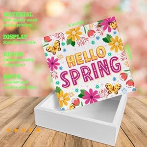 Spring Decor - Floral Spring Sign Decorations Hello Spring Wood Block Plaque Sign for Home Desk Table (5 x 5 Inches) Spring Decor Floral Spring Sign Decorations Hello Spring Wood Block Plaque Sign for Home Desk Table 5 x 5 Inches