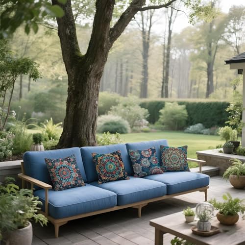 Housse de coussin 60x60cm extérieur imperméable velours bleu canapé - 5