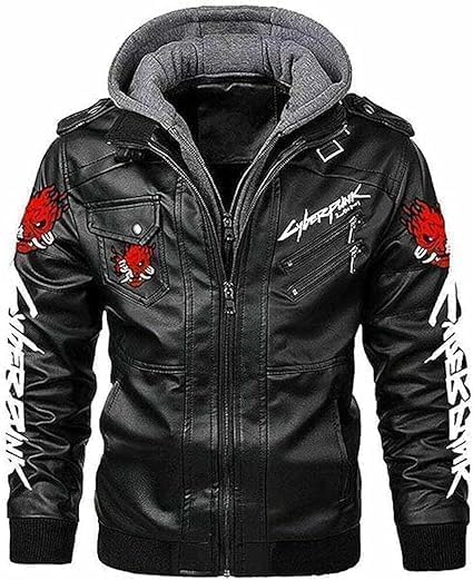 Men's Hooded Leather Jacket, Samurai Devil Halloween Style