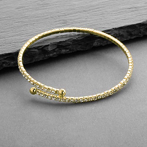 Mariell Gold Crystal Rhinestone Cuff Bridal Bracelet, 1-Row Fashion Bangle for Wedding, Prom, Bridesmaids - Thumbnail 6