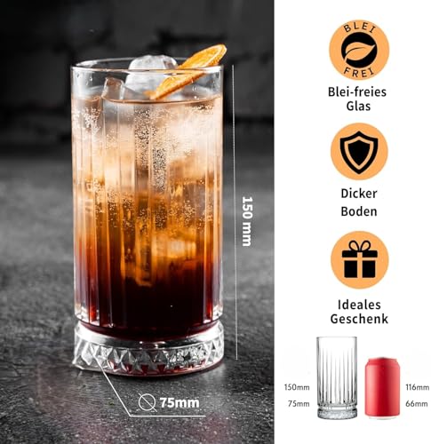 Image of bellemax 300 ML Premium Juice Glasses Drinking Glasses,Highball Lead-Free Glasses,Tumblers for Water,Juice,Beer,Cocktail and Mixed Drinks - 6 Pieces,Transparent (BM-01)
