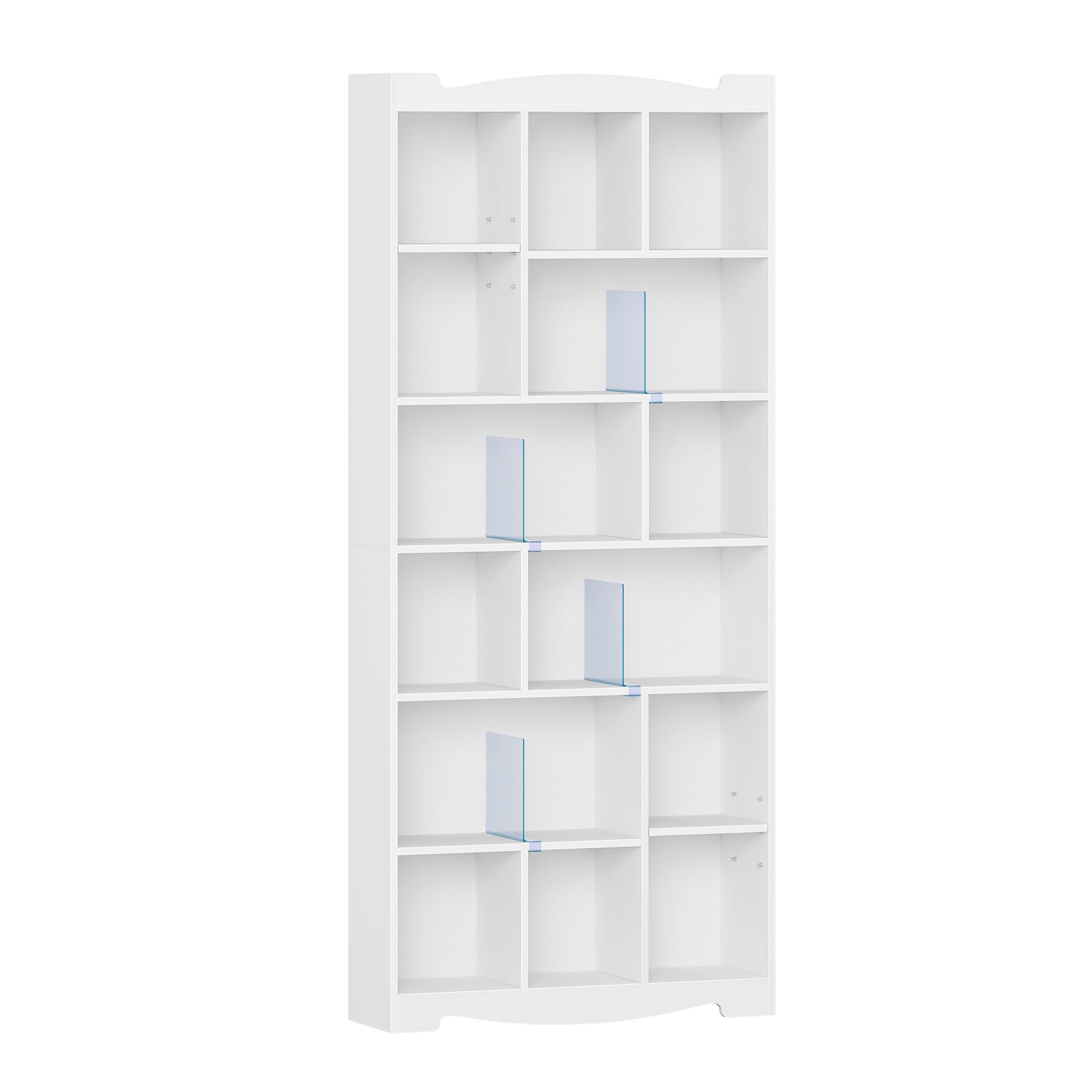 Hzuaneri Bibliothèque, étagère Rangement 6 Niveaux, 2 Planches Réglables, Bibliothèque Meuble de Rangement, Soupport CD pour Bureau, Salon 24 x 77 x 182,5 cm Blanc BC26303X