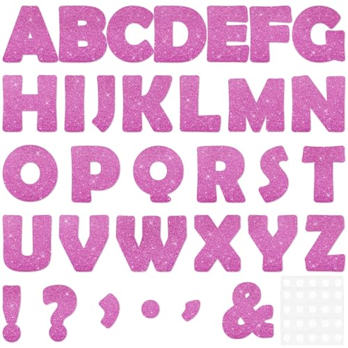 Image of Qyeahkj 150 PCS Large 6 inch Font Letters and Punctuation Set Glitter Pink Classroom Alphabet Cutout for Bulletin Board Display Home School A Great Helper to Inspire Students' Learning Interest
