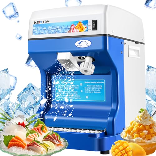 NEWTRY Trituradora de hielo eléctrica comercial eléctrica raspada hielo nieve cono fabricante con hoja de aleación de aluminio espesor ajustable 260lb/h para cubo de hielo pequeño fiesta bar uso