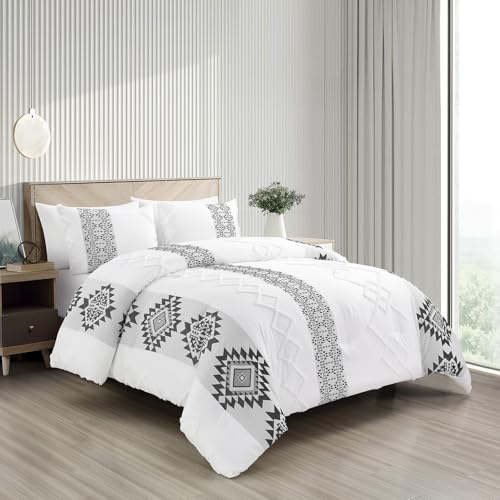 Sunshine Nicole Engineer Jacquard Comforter Set, Jacquard Fabric Face with Tufted Effect and Brushed Solid Microfiber Reverse, with Light Weight Soft Poly Fill, 3 Pieces King