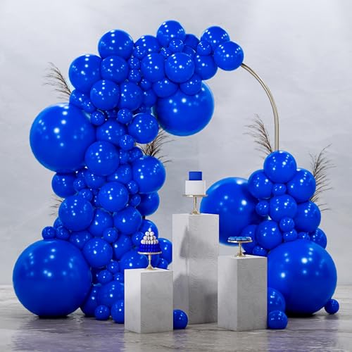 Image of PartyWoo Royal Blue Balloons 145pcs Different Sizes Pack of 18 12 10 5 Inch Dark Blue Balloon Arch Kit for Baby Shower Gender Reveal Graduation Under The Sea Birthday Party Decorations Blue-Y59