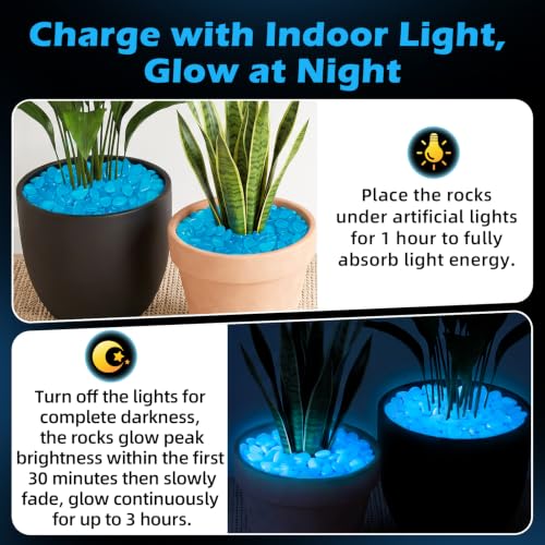 Image of NAMTSO Blue Glow in the Dark Rocks Outdoor Garden Decor, 500 pcs, 2.3 lbs | Large 0.6 inch-1.1 inch /pc, Resin Glowing Pebbles, Luminous Stones for Landscaping, Patio, Backyard, Lawn, Aquarium & Fish Tank Decor