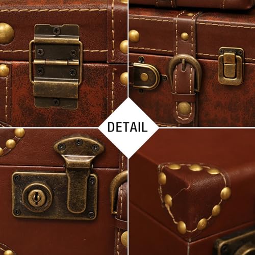 Vintage Suitcase, Portable Decorative Antique Luggage Suitcase with Handle & Shoulder Strap, Leather Treasure Chest Box, Pirate Keepsakes Box for Travel, Photography Props (Brown)4