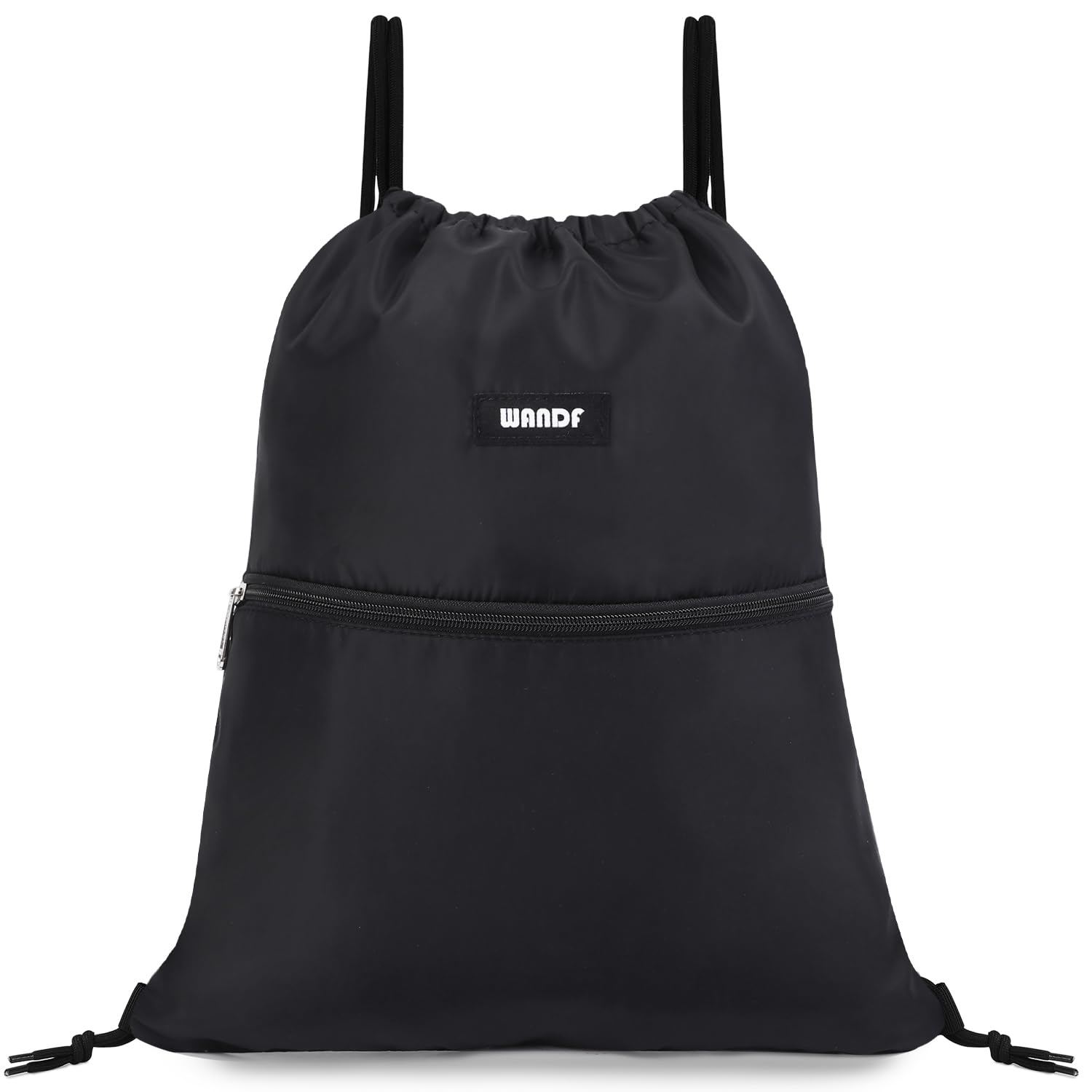 WANDFDrawstring Backpack String Bag Sackpack Cinch Water Resistant Nylon for Gym Shopping Sport Yoga (Black)