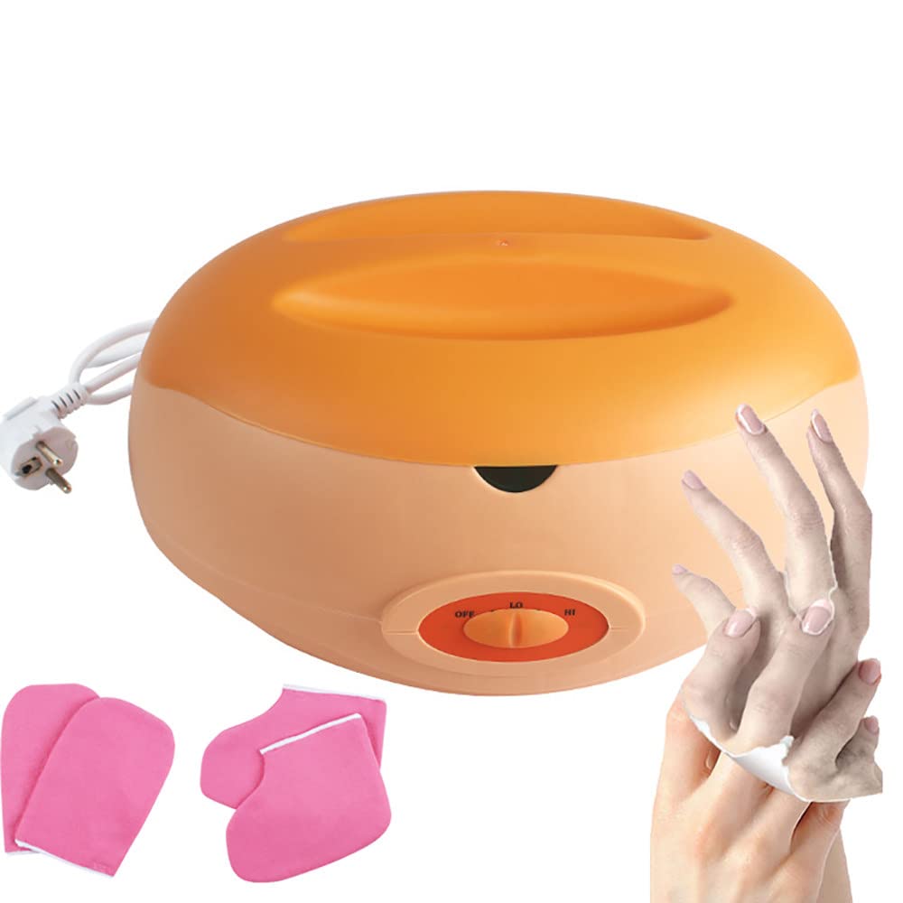 Calentador De Cera + 1 Par De Guantes +1 Par De Cubiertas Para Los Pies,BañO De Cera De Parafina De 200W Para SalóN De Belleza En El Hogar,Para Spa Suaviza Y Suaviza La DepilacióN De La Piel Seca