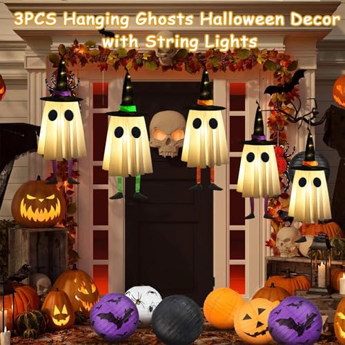 3-Pack 23.6" CYSKXYI Halloween Ghost & Witch Hat Hanging Lights - image 4