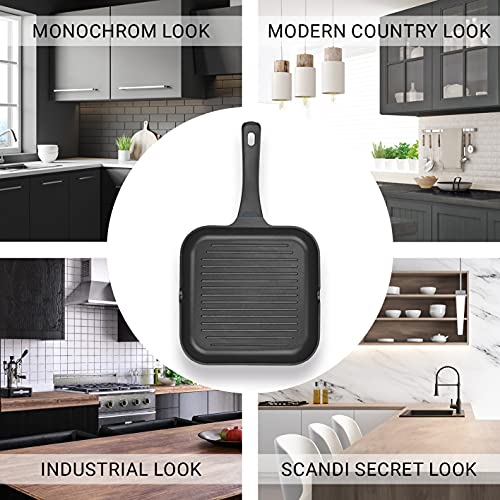 Foto von N8WERK Aluguss-Grillpfanne in der Midnight Edition 28 cm | Heat Indicator Farbwechsel-Temperaturanzeige, 3-fach Ilag-Ultimate Beschichtung für fettarmes Braten | Für alle Herdarten geeignet