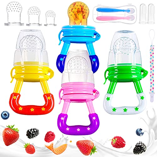 Chupete Fruta Alimentador Fruta Bebé 4 Piezas - Silicona Sin BPA - Tallas S/M/L - Con Tapa Protectora Silicona Alimentaria BPA Free