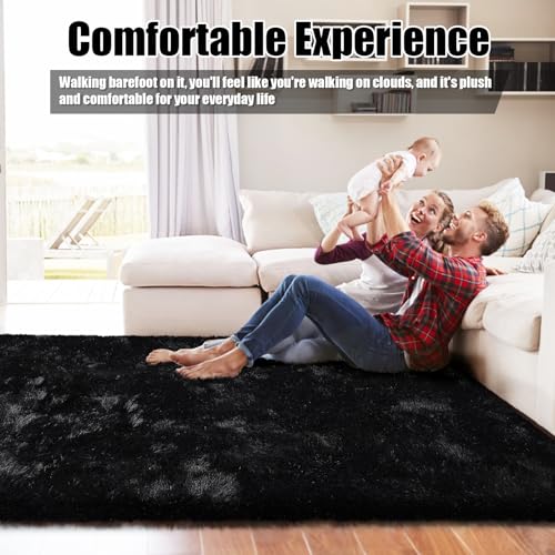 9x12 Fluffy Area Rugs for Living Room,Large Fuzzy Shag Area Rug for Bedroom,Black Soft Non-Shedding Indoor Plush Carpet for Kids Bedroom Nursery Home Decor