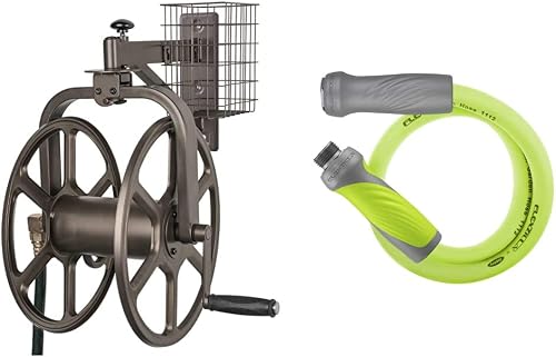 Liberty Garden 712 Single Arm Navigator Hose Reel and Flexzilla Garden Lead-in Hose with SwivelGrip