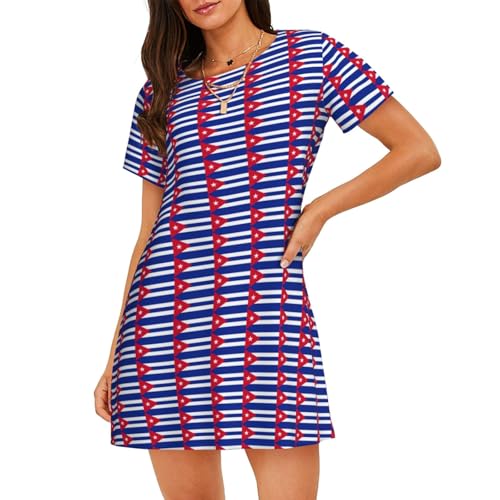 Chemise de nuit légère Cuba pour femme en coton imprimé avec manches courtes