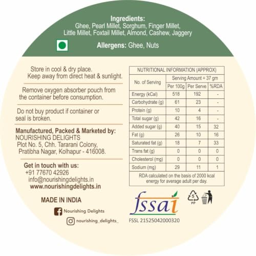 Image of Nourishing Delights Multi Millet Ladoo with Ghee & Jaggery, 200 g