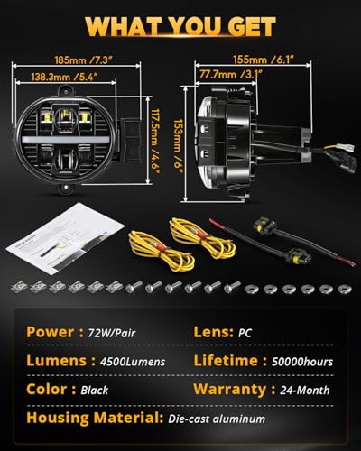 Image of Auxbeam 2026 4500LM LED Fog Lights with White DRL for Dodge Ram 1500 2002-2008 Ram 2500 /3500 2003-2009 Durango Truck 2004-2006, 72W Fog Lamps Dot Approved, IP67 Waterproof, Pair, Black