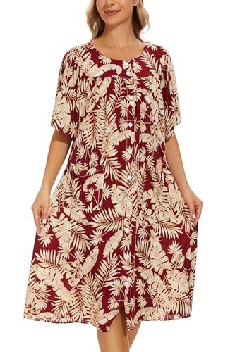 Image of COSUNIONY House Dresses for Women Cotton Short Sleeve House Coat Buttons Down Dusters Robe with Pockets S-XXL