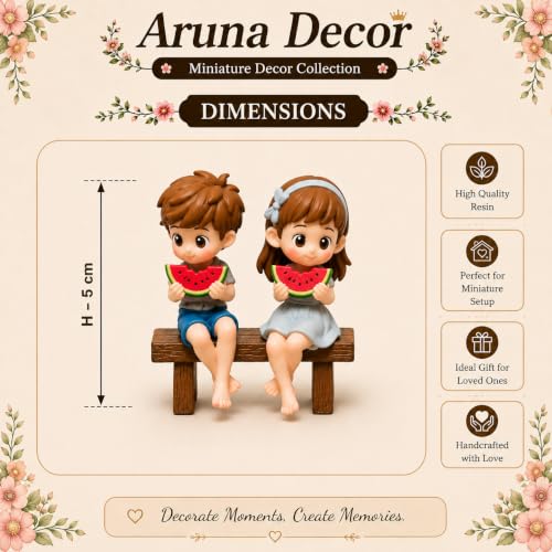 Image of Miniature Cute Watermelon Couple Figurines for Home Decor Fairy Garden Dollhouse Accessories Tabletop Showpiece Gift Item Set of 2 Yellow
