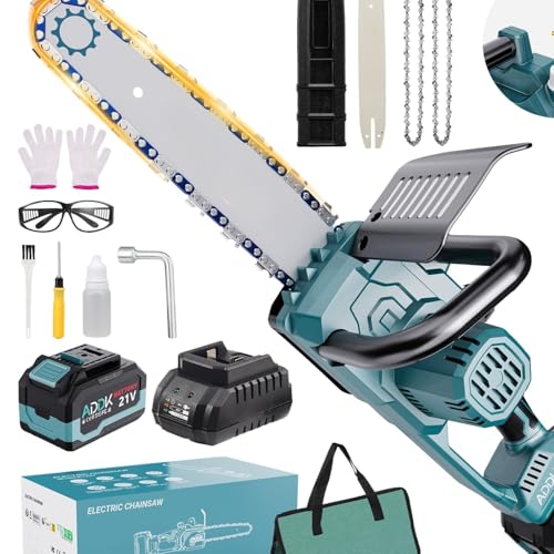 Teahutty Mini kettingzaag draadloze 30,5 cm, 6000 mAh lichtgewicht elektrische kettingzaag draadloos met automatische olie-systeem, 2 kettingen, veiligheidsslot, sterke motor, hout/boomzaag voor het