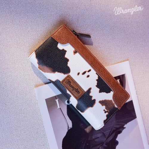 Image of Montana West Wrangler Cow Print Wallets Womens Bifold Credit Card Wallet Women's Wallets, Card Cases & Money Organizers Brown Wallet for Women Ladies Female Cash Wallett with Smooth Zipper