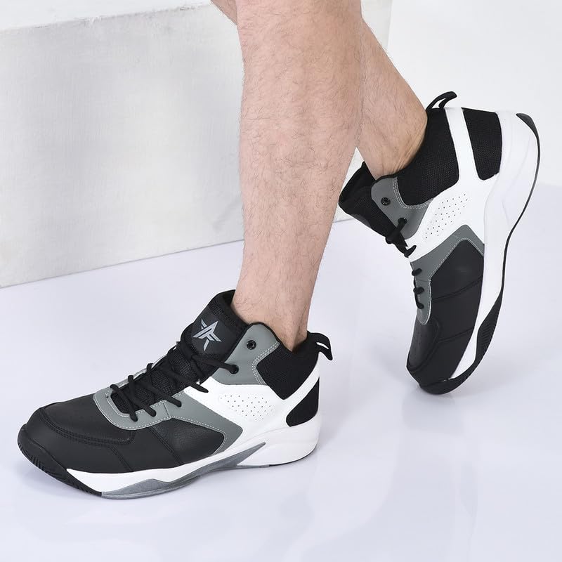 Image of FAUSTO Men High Top Colorblocked Chunky Classic Lace Up Sneakers|Breathable Basketball Shoes with Memory Cushion|Anti Skid Comfort Grip Sole
