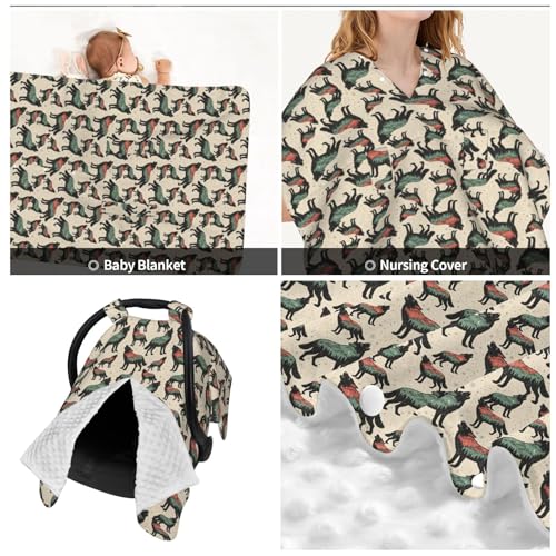 Image of Wolf with Mountain Baby Car Seat Canopy Nursing Cover for Newborn Car Seat Breastfeeding Covers Blanket Newborn Shower Gift