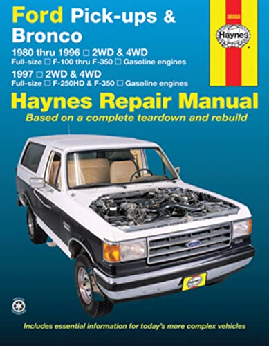 Image of Ford Pick-Ups F-100, F-150 & Bronco (80-96) & F-250 HD & F-350 (97) Haynes Repair Manual: 1980 Thru 1996 2wd & 4WD Full-Size F-100 Thru F-350 Gasoline Engines; 1997 2wd & 4WD Full-Size F-250hd & F350 Gasoline Engines