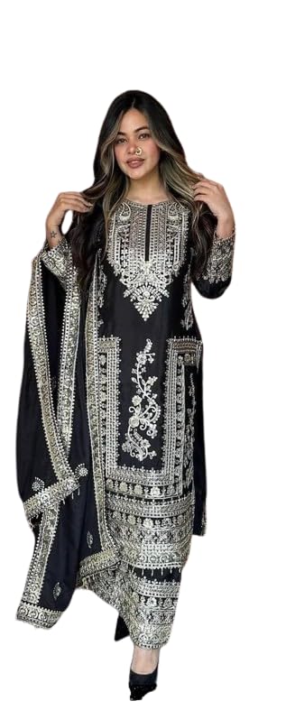 Costume pakistanais anti-plis en soie mélangée ensemble complet trois pièces Aasma