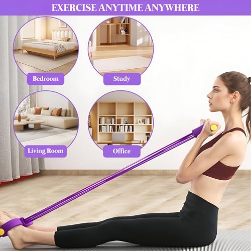 Image of 4 Tube Pedal Resistance Band for Exercise, Fitness Pull Rope Tummy Trimmer for Home Workout, Yoga & Strength Training Equipment for Men and Women - Elastic Sit Up Bar Body Toner