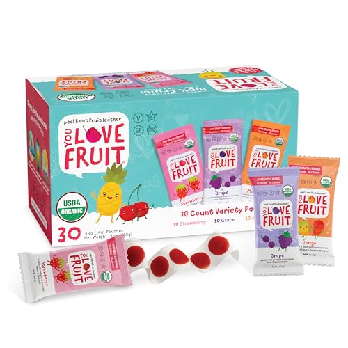YOU LOVE FRUIT - Fruit Snacks Variety Pack 30 count, 100% Natural Gluten-Free, Vegan, Low Carb, Low Fat Fruit Kosher Snacks for Kids, College Students, Teachers and Offices, Healthy Fruit Snacks (Strawberry, Grape, Mango)