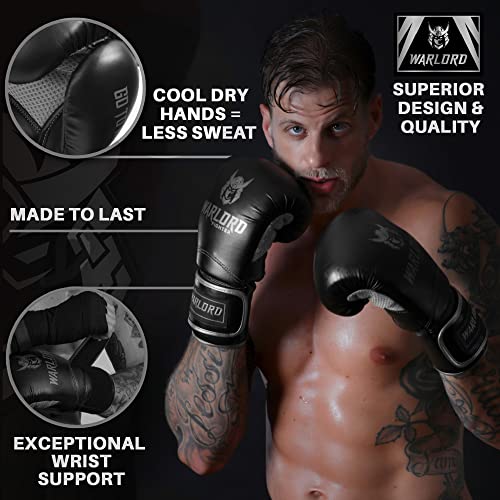 Warlord “Yari” Superior Boxing Gloves Men, Muay Thai Gloves, Mma Gloves, Kickboxing Gloves, Punching Bag Gloves, Boxing Bag, Heavy Bag Gloves, Boxing Equipment, Pre Workout Sets (Black/Silver, 14 Oz) #TOP1